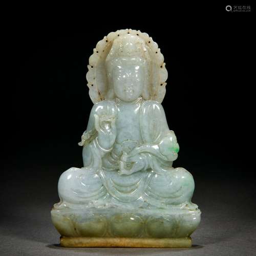 A Chinese Carved Jadeite Figure of Guanyin