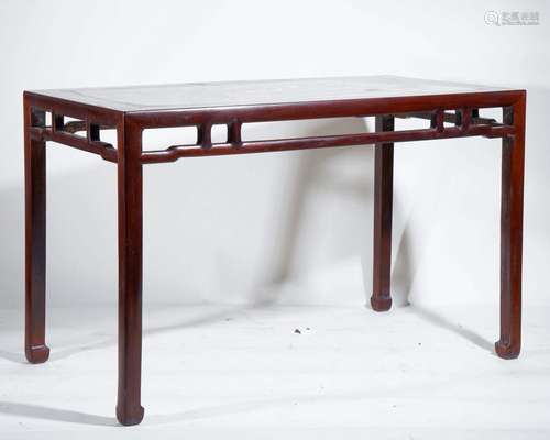 A Chinese Marble Inlaid Annatto Table