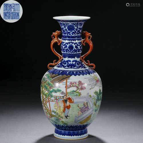 A Chinese Famille Rose Figures among Landscape Vase