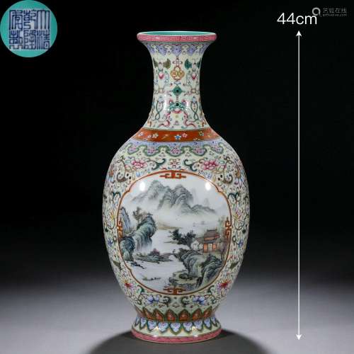 A Chinese Famille Rose and Gilt Landscape Vase
