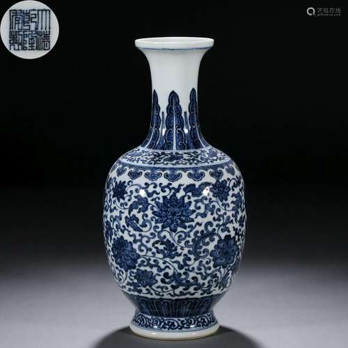 A Chinese Blue and White Lotus Scrolls Vase