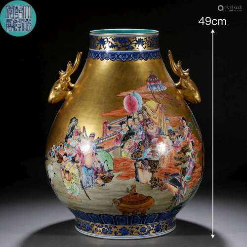 A Chinese Famille Rose and Gilt Immortals Zun Vase