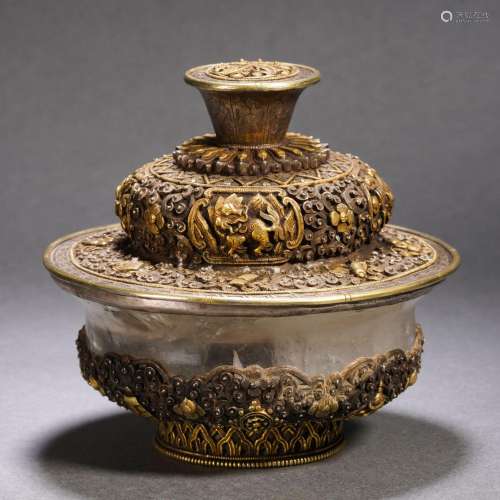 A Tibetan Bronze-gilt Vessel with Cover