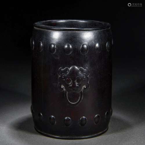 A Chinese Carved Rosewood Brushpot