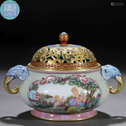 A Chinese Falangcai and Gilt Figural Story Censer