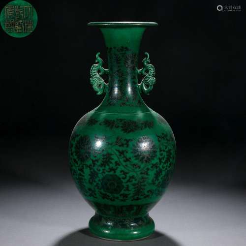 A Chinese Green Ground and Underglaze Blue Vase