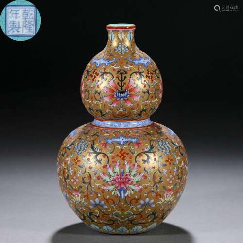 A Chinese Falangcai and Gilt Double Gourds Vase