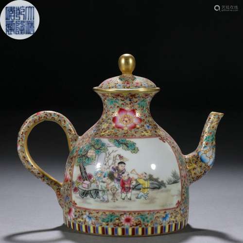 A Chinese Falangcai and Gilt Teapot