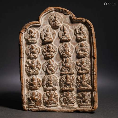 A Tibetan Pottery Tsa-tsa Plaque of Deities Group