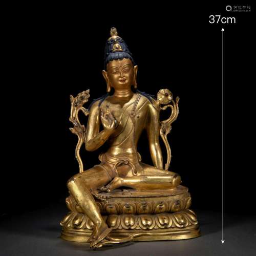 A Chinese Bronze-gilt Figure of Manjusri