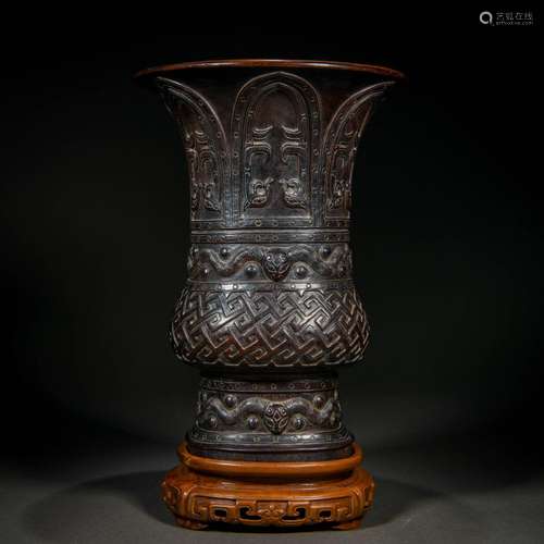 A Chinese Carved Rosewood Beaker Vase