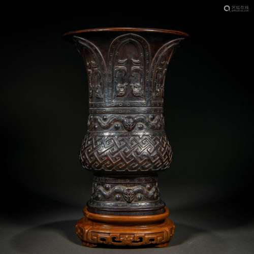 A Chinese Carved Rosewood Beaker Vase