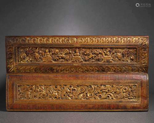 Two Tibetan Carved Wooden Manuscript Covers