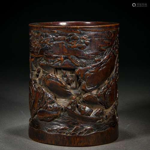 A Chinese Carved Aloeswood Brushpot