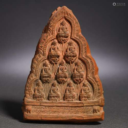 A Tibetan Pottery Tsa-tsa Plaque of Deities Group