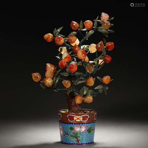 A Chinese Hardstone Decorated Cloisonne Enamel Bonsai