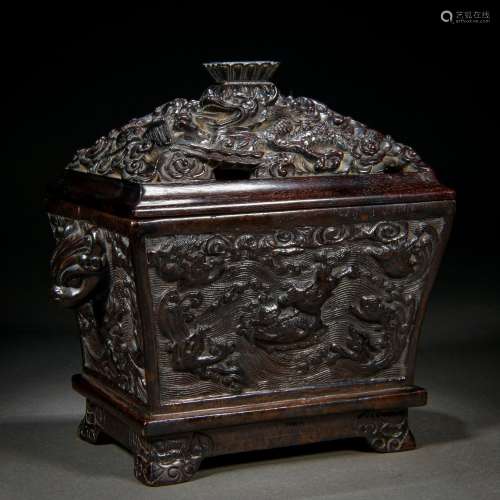 A Chinese Carved Rosewood Dragon Censer