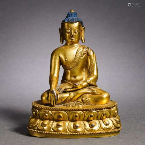 A Tibetan Bronze Gilt Shakyamuni