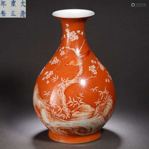 A Chinese Iron Red Plum Bloom Vase Yuhuchunping