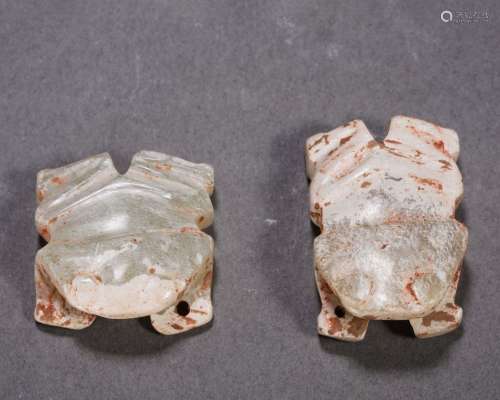 Two Chinese Carved Jade Frogs