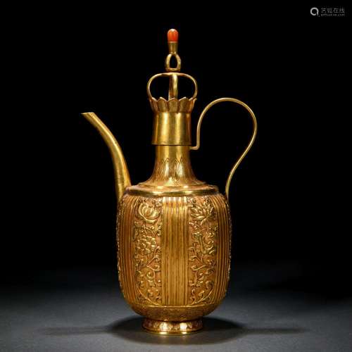 A Chinese Bronze-gilt Wine Ewer