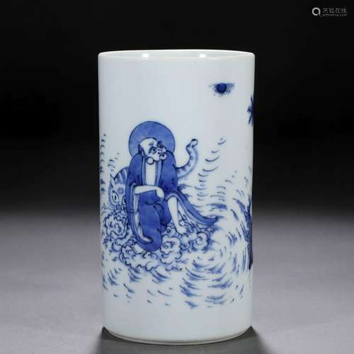 A Chinese Blue and White Arhat Brushpot