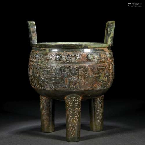 A Chinese Archic Form Bronze Tripod Censer