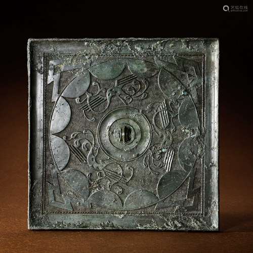 CHINA'S WARRING STATES PERIOD BRONZE SQUARE MIRROR