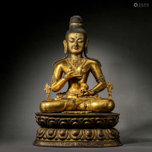 CHINESE MING DYNASTY GILT BRONZE SEATED BUDDHA STATUE