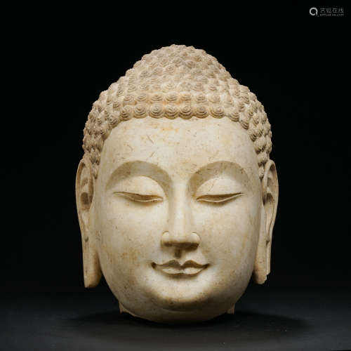 CHINESE TANG DYNASTY WHITE MARBLE BUDDHA HEAD