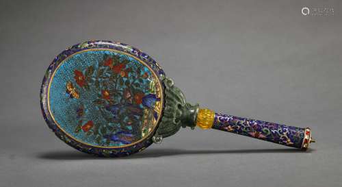 CHINESE QING DYNASTY CLOISONNE HANDLE MIRROR