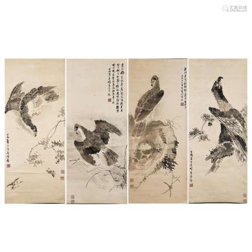 ANCIENT CHINESE CALLIGRAPHY AND PAINTING - FOUR SCREENS