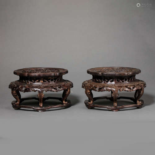PAIR OF CHINESE QING DYNASTY COURT ROSEWOOD BASES