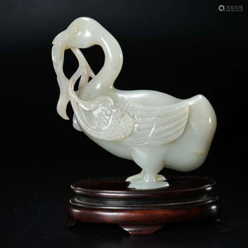 CHINESE MING DYNASTY HETIAN JADE GOOSE ORNAMENT