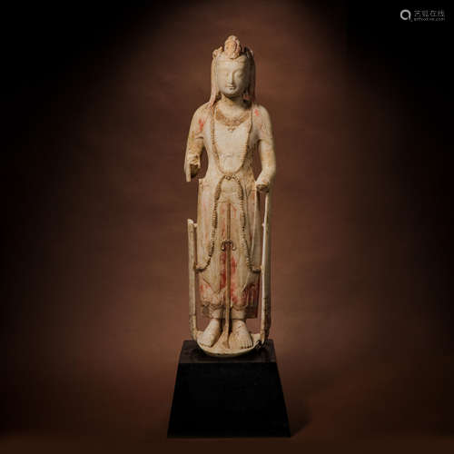 WHITE MARBLE STATUE OF GUANYIN IN NORTHERN QI DYNASTY, CHINA