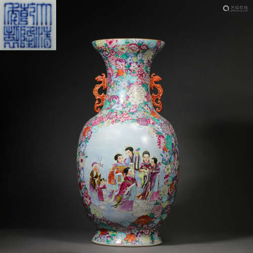 CHINESE QING DYNASTY QIANLONG PERIOD FAMILLE ROSE TWO-EARED ...