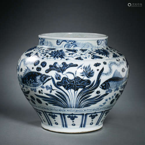 CHINESE YUAN DYNASTY BLUE AND WHITE JAR