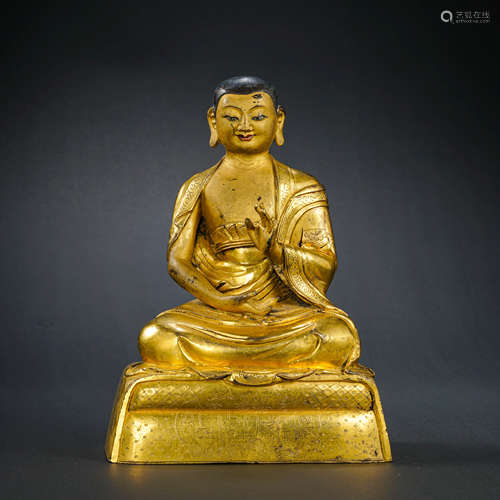 CHINESE MING DYNASTY GILT BRONZE SEATED BUDDHA STATUE