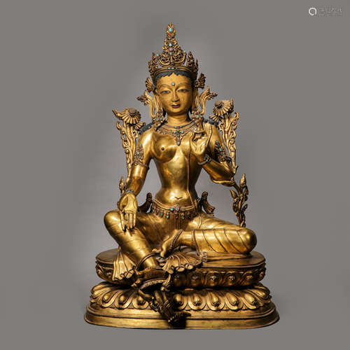 CHINESE MING DYNASTY GILT BRONZE SEATED BUDDHA STATUE