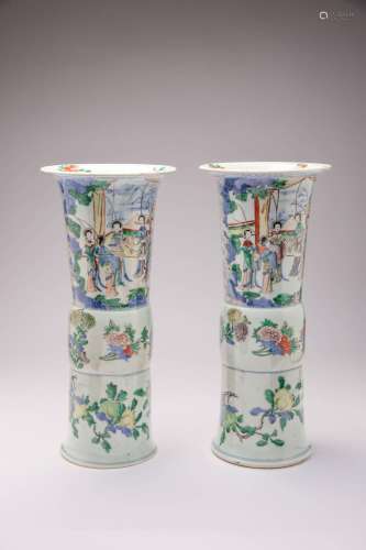 A PAIR OF CHINESE WUCAI `JOURNEY TO THE WEST` BEAKER VASES, ...