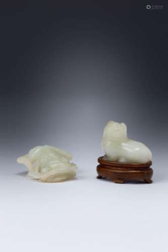 TWO CHINESE PALE CELADON JADE CARVINGS OF ANIMALS QING DYNAS...
