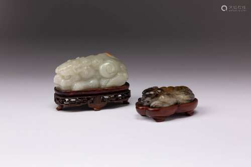 TWO CHINESE JADE CARVINGS OF RECUMBENT ANIMALS QING DYNASTY ...