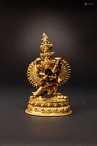 A CHINESE GILT-BRONZE FIGURE OF CHAKRASAMVARA AND VAJRAVARAH...