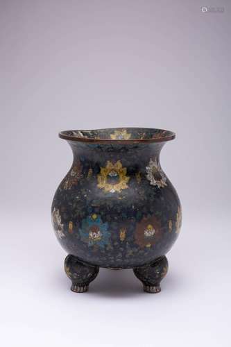 A CHINESE CLOISONNE ENAMEL TRIPOD INCENSE BURNER MING DYNAST...