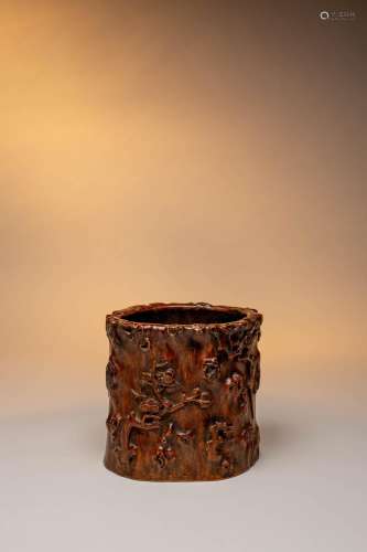 A CHINESE CARVED HARDWOOD BRUSHPOT, BITONG QING DYNASTY The ...