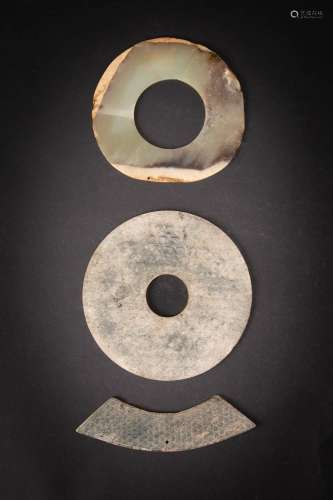 THREE CHINESE ARCHAIC JADES NEOLITHIC AND LATER Comprising: ...