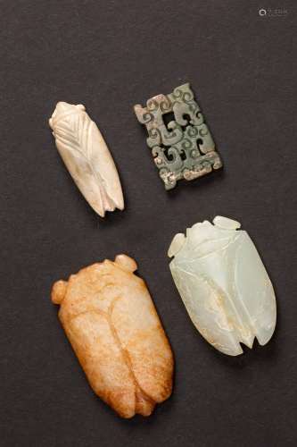 FOUR SMALL CHINESE JADE CARVINGS HAN DYNASTY AND EASTERN ZHO...