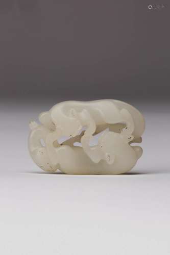 A CHINESE WHITE JADE `DOUBLE BADGERS` PENDANT 18TH/19TH CENT...