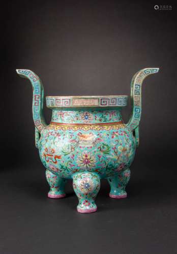 A CHINESE IMPERIAL FAMILLE ROSE `BAJIXIANG` TURQUOISE-GROUND...