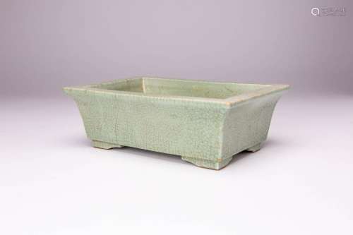 A CHINESE RECTANGULAR CELADON JARDINIERE SIX CHARACTER GUANG...